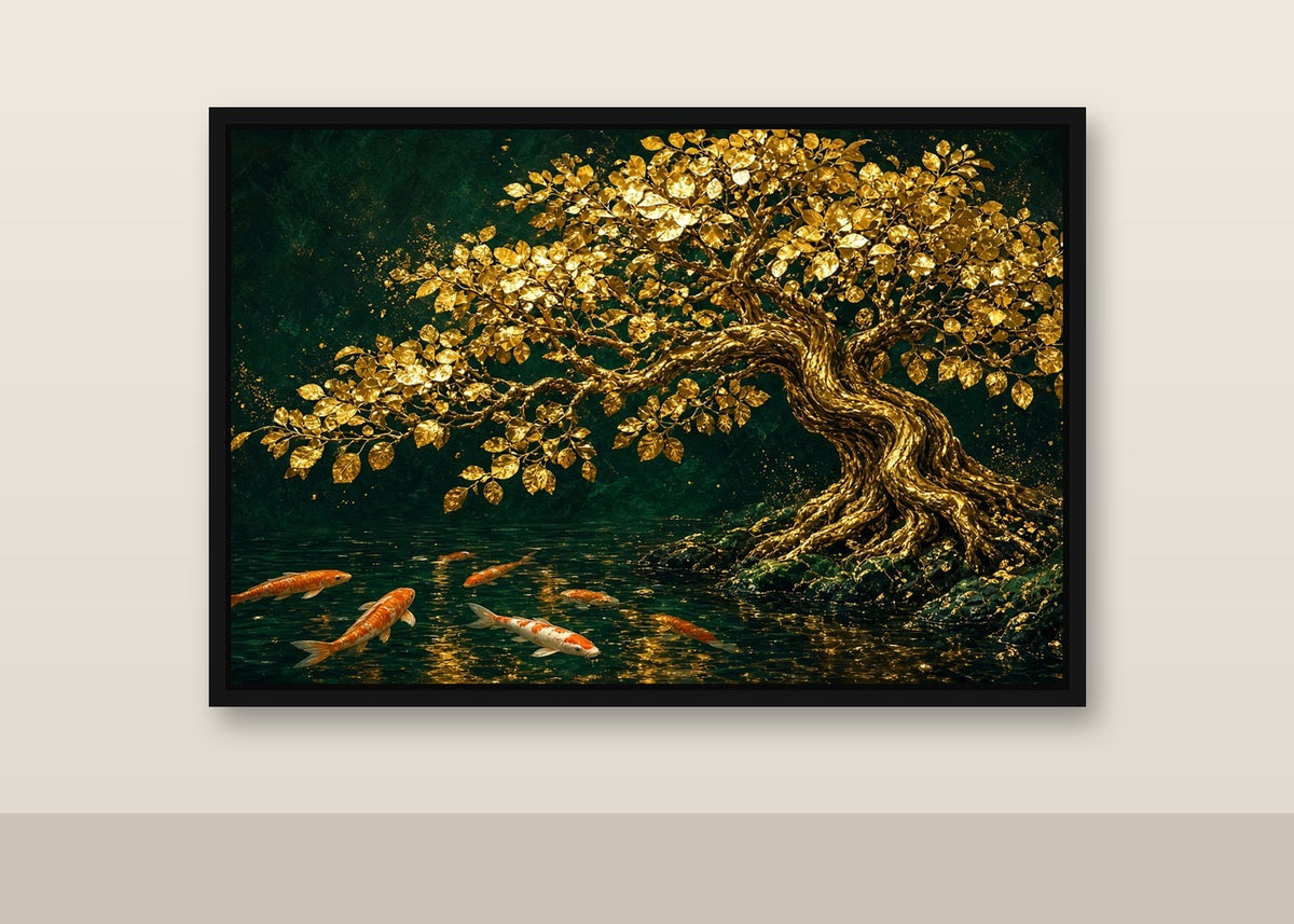 The Golden Prosperity Tree & Koi – Luxury Abundance Wall Art